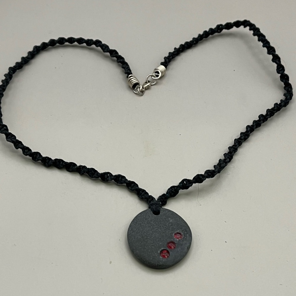 Black and Red Beaded Necklace with Unique Pendant